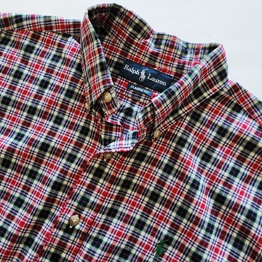 Ralph Lauren Classic Fit red plaid button front long sleeve shirt mens size L